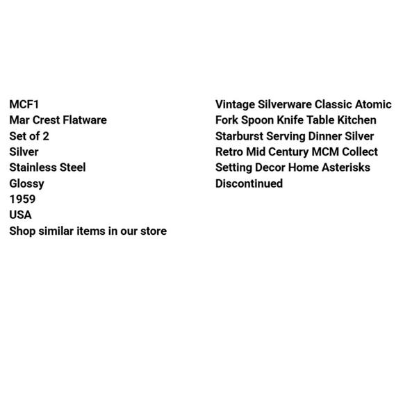 Vtg Atomic MCF1 by Mar Crest Flatware Set of 2 Stainless Glossy USA Starburst - Picture 2 of 5
